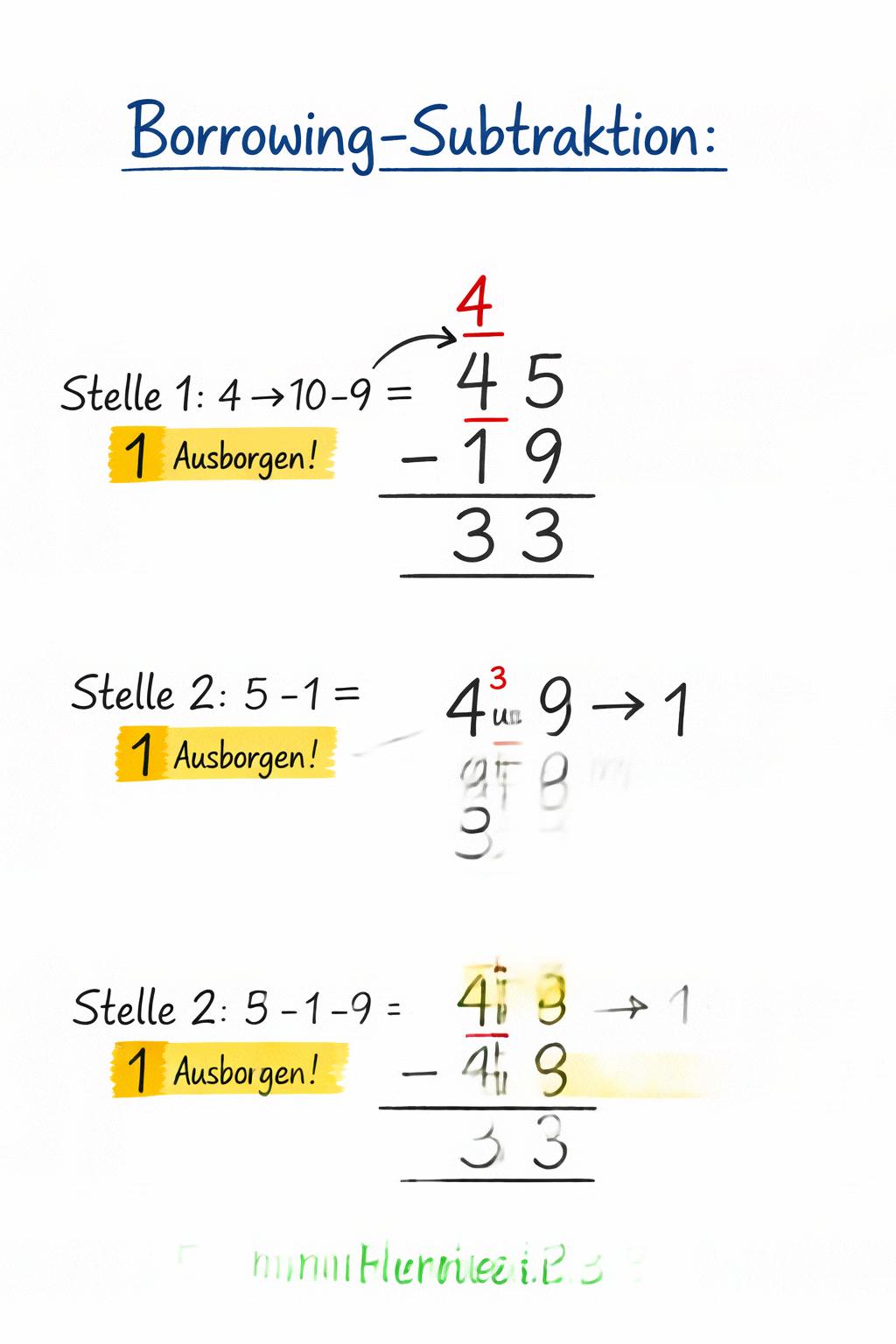  Borrowing Subtraktion